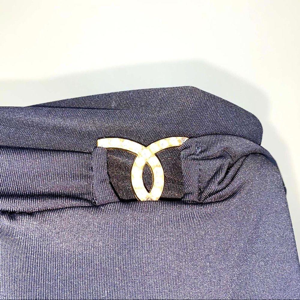 Black Oversized Short Sleeve Blouse w/ Rhinestone Size Large Classy Black Tie - Picture 4 of 4